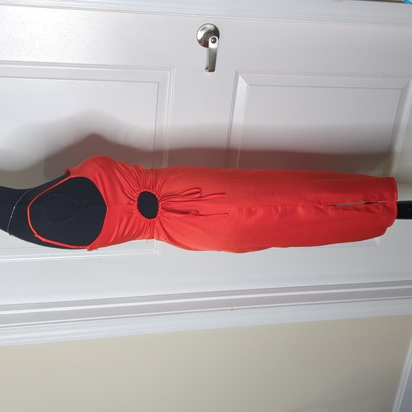 Christian Lacroix Square Neck Keyhole Satin Midi Dress Side Ties Orange Red XS - Picture 6 of 13